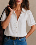 White Collar Splicing Button Shirt
