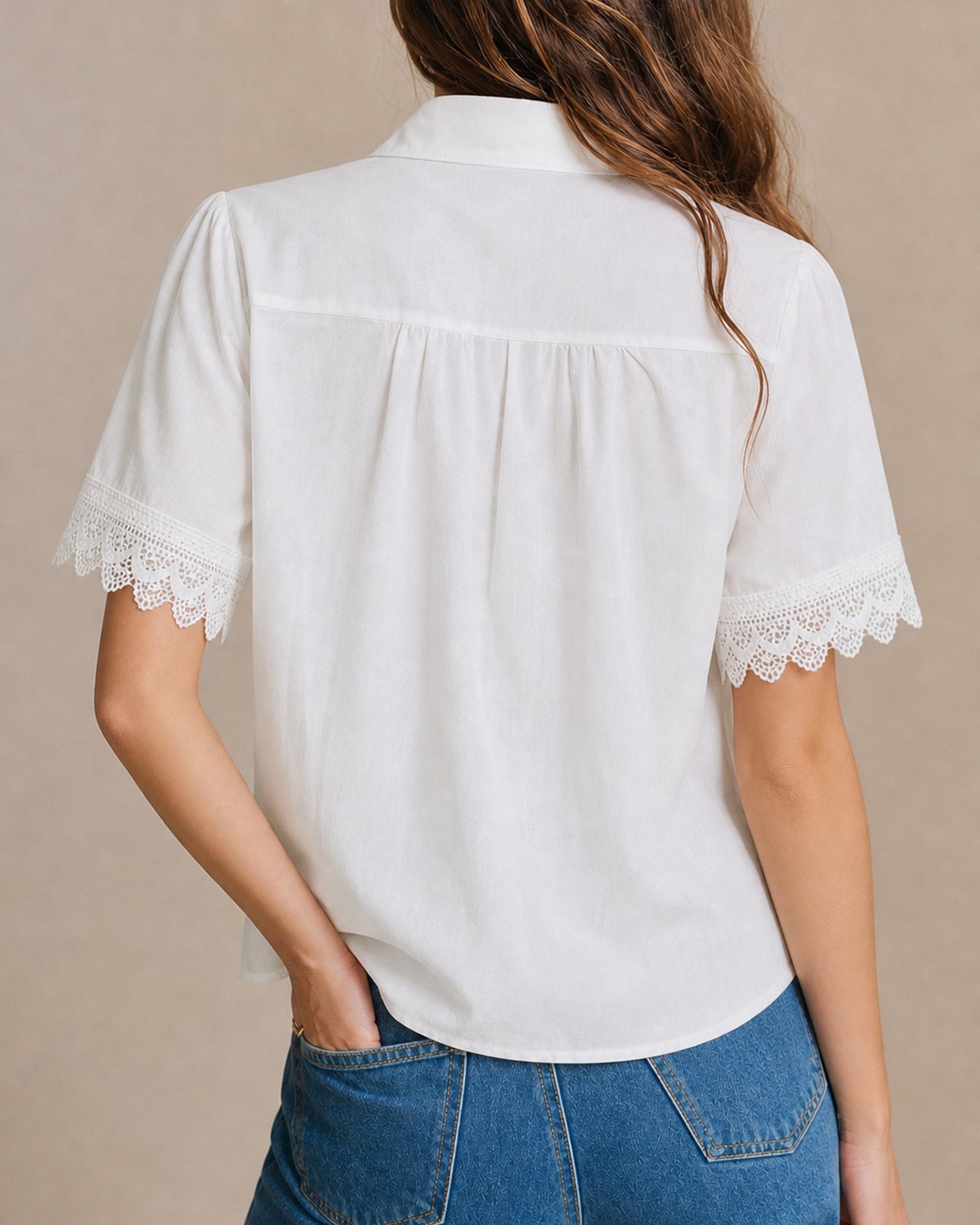 White Collar Splicing Button Shirt