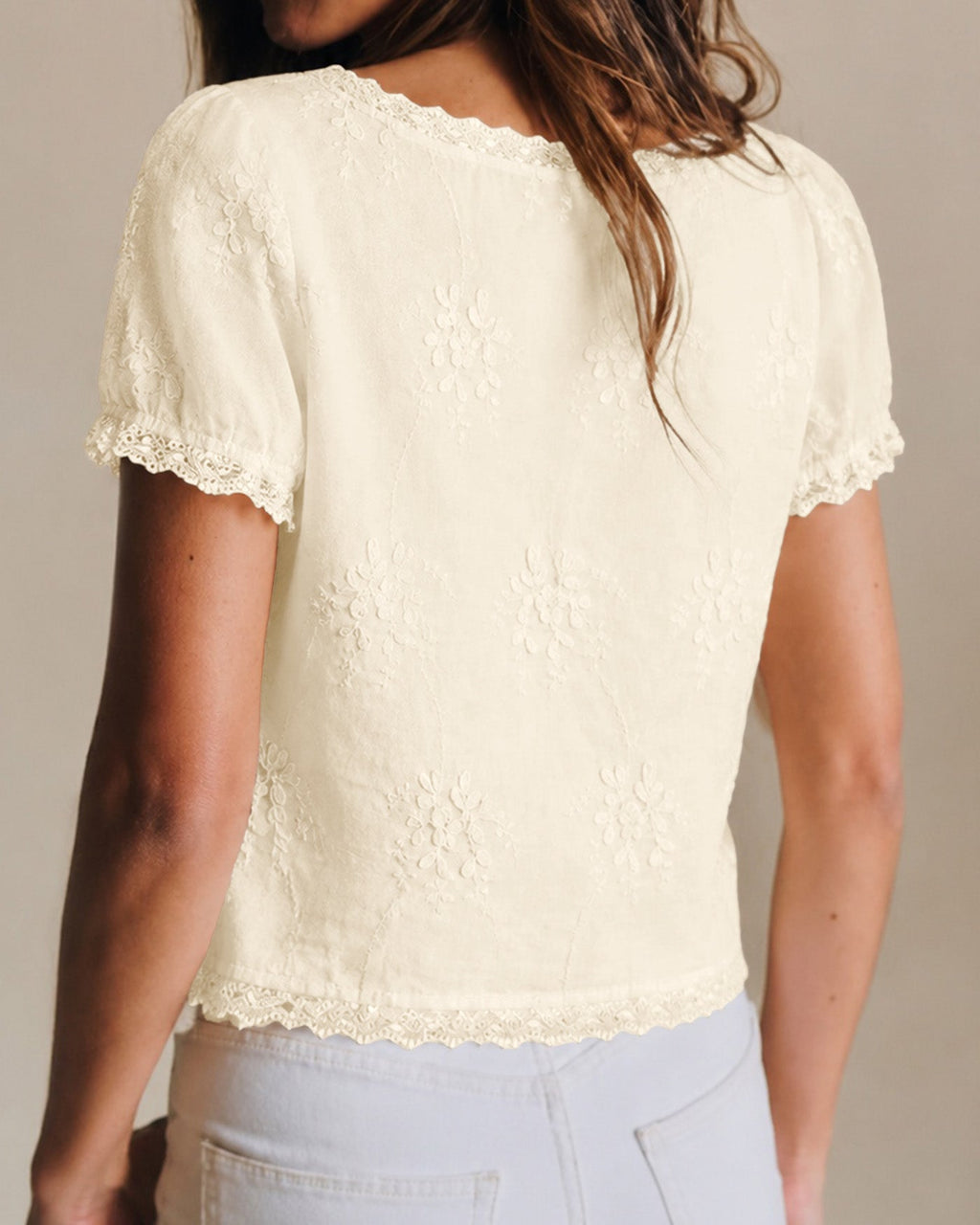 Apricot Square Neck Lace Floral Tee