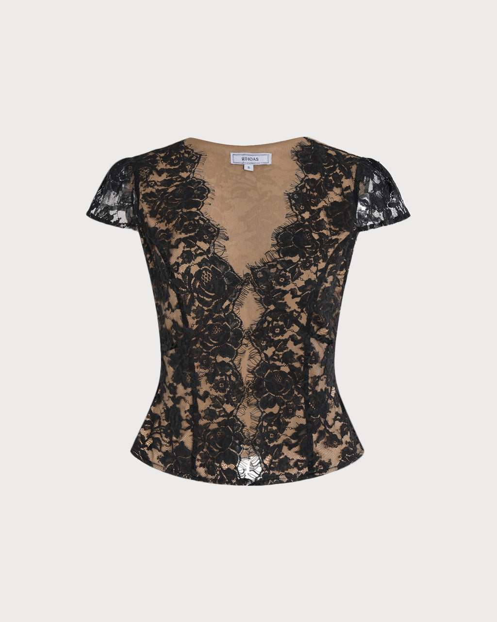 Black V Neck Lace Button Blouse