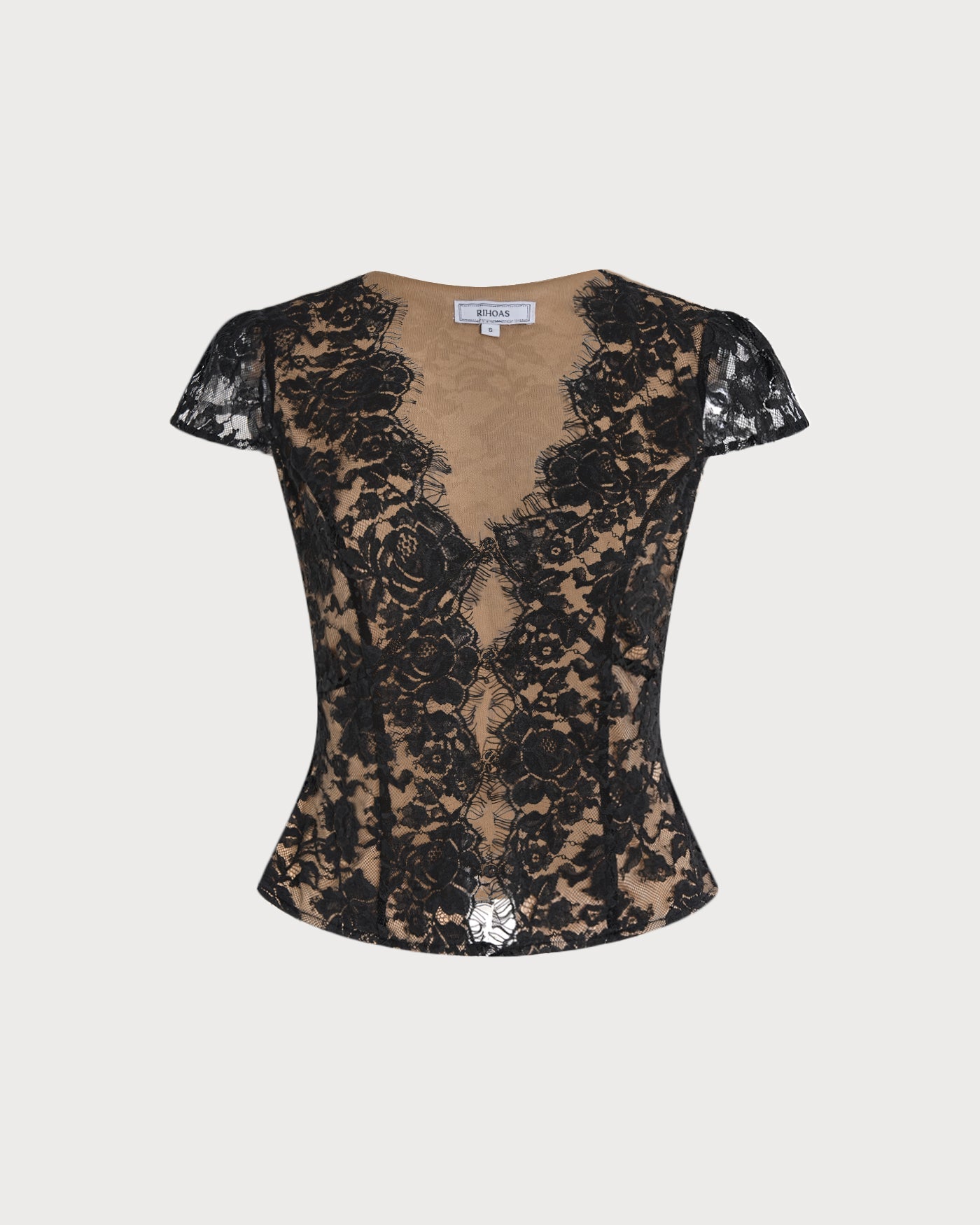 Black V Neck Lace Button Blouse