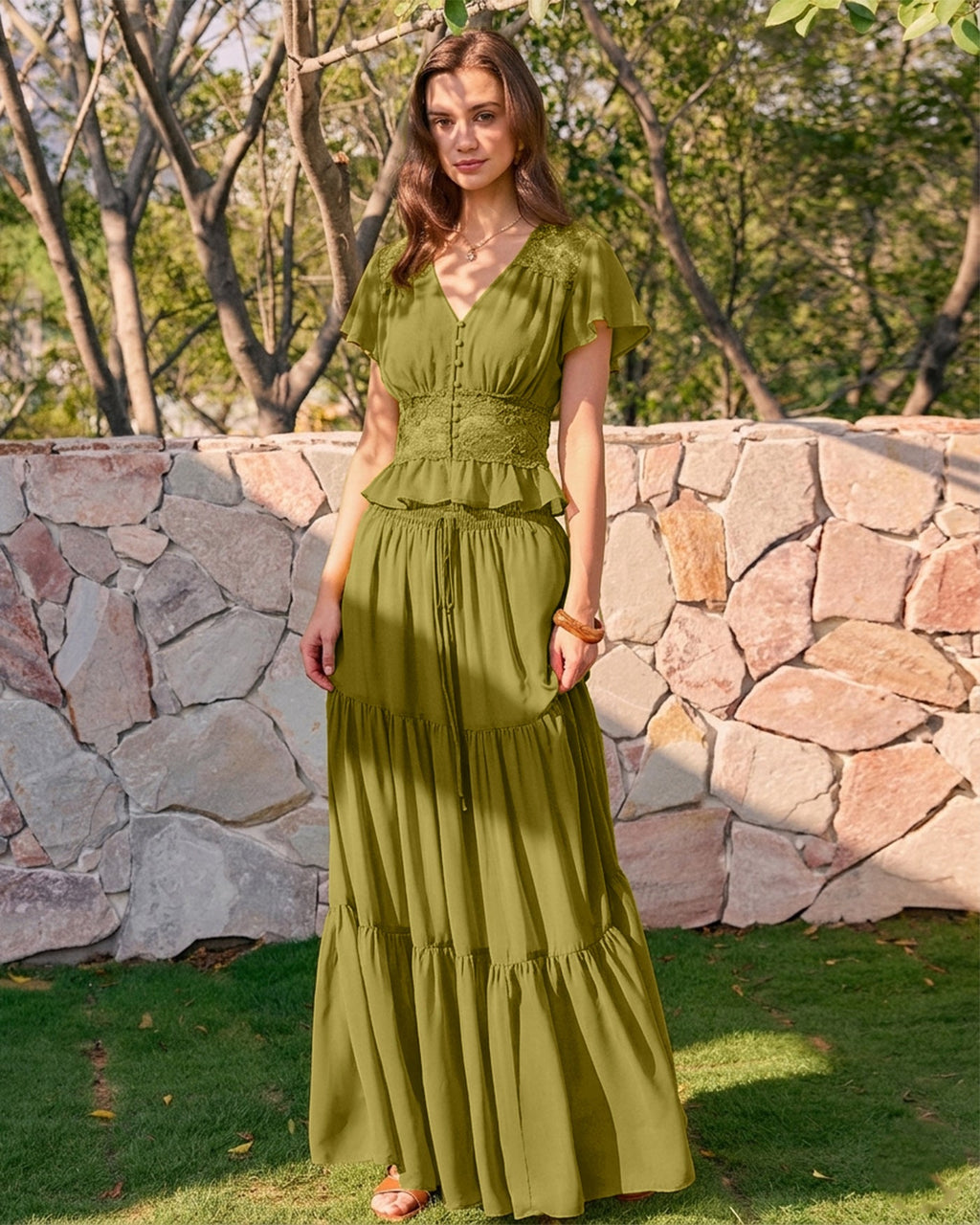 Green V Neck Ruched Blouse