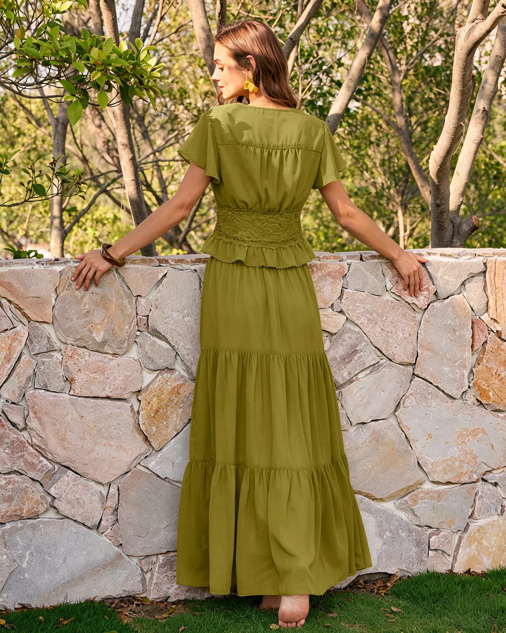 Green V Neck Ruched Blouse