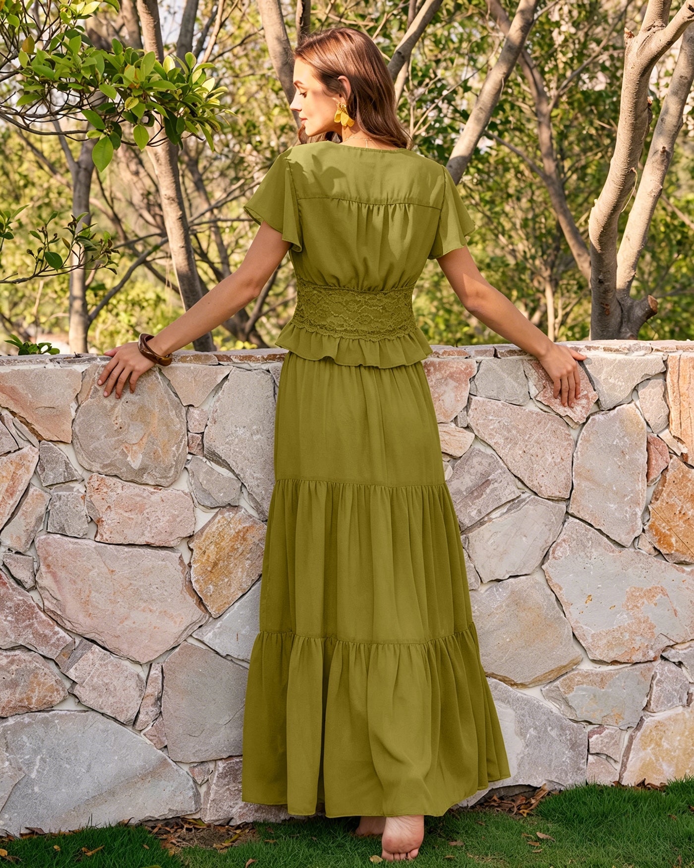 Green V Neck Ruched Blouse