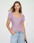 Purple Square Neck Petal Sleeve Blouse