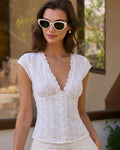 White V Neck Textured Tee