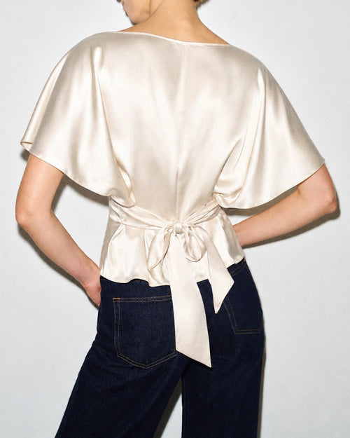 Apricot Boat Neck Drop Shoulder Tie Tee